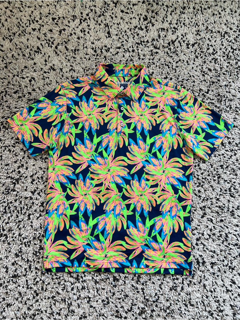 Chubbies The Ocean Flower Polo Shirt Short Sleeve Bright Floral Print Mens Small